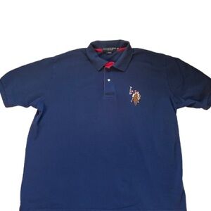 US Polo Assn Shirt Mens Sz XXL Navy Big Pony #3 Short Sleeve 1/4 Button Red Trim